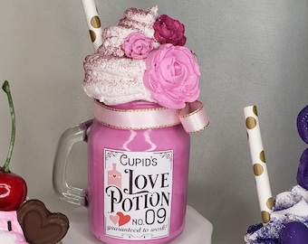 Poción de amor falsa para San Valentín, mini batido con temática de rosas, decoración de bandejas, decoración de San Valentín