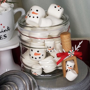 Faux Snowman Marshmallows In Jar with Scoop