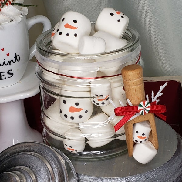 Faux Snowman Marshmallows In Jar with Scoop