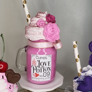 Love Potion Faux Valentine Mini Shake Rose Themed/Tray Decor/Valentines Decor