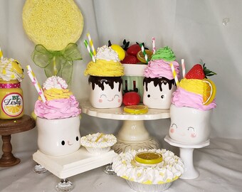 Assorted Strawberry Lemonade Faux Whipped Marshmallow Mug Toppers