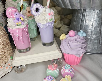 Mini Faux Precious Easter Bunny Shakes-Faux Bonbons-Macaroons-Carrot Strawberries-Mini Bunny/Tray Decor-Not Edible/Fake Sweets/Table Decor