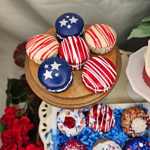 Set of 6 Faux Red, White and Blue Macaroons