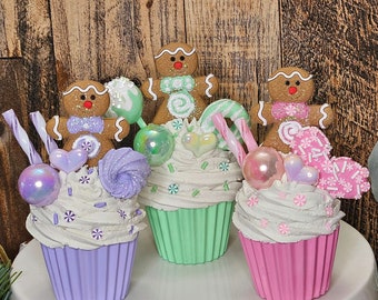 Faux Christmas Cupcakes/Peppermint/Gingerbread/Pastel-Pink-Mint-Lavender