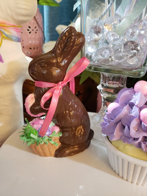 2 pc set Easter Faux Classic Chocolate Bunny Rabbit Decoration 5.5" 