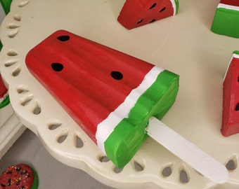 Set of 4 Ceramic Watermelon Popsicle Decor