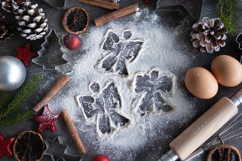 Christmas Baking Flour Angels Digital Backdrop photography, Snow Angel, Baking flat, flour, cutting board, high resolution JPG, TIFF image 8