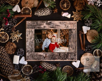 Christmas Frame Digital Backdrop photography template, picture overlay, holiday card idea theme high resolution JPG , PNG, TIFF