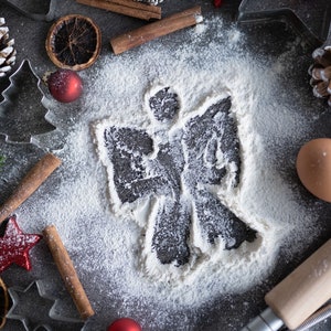 Christmas Baking Flour Angels Digital Backdrop photography, Snow Angel, Baking flat, flour, cutting board, high resolution JPG, TIFF image 4