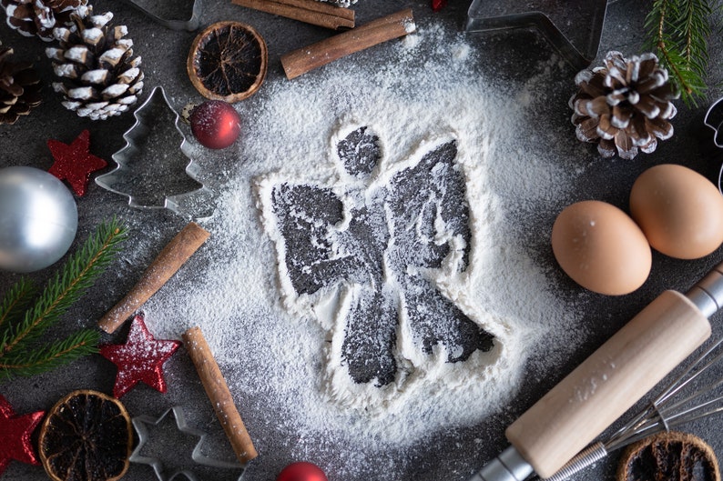 Christmas Baking Flour Angels Digital Backdrop photography, Snow Angel, Baking flat, flour, cutting board, high resolution JPG, TIFF image 4