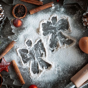Christmas Baking Flour Angels Digital Backdrop photography, Snow Angel, Baking flat, flour, cutting board, high resolution JPG, TIFF image 7