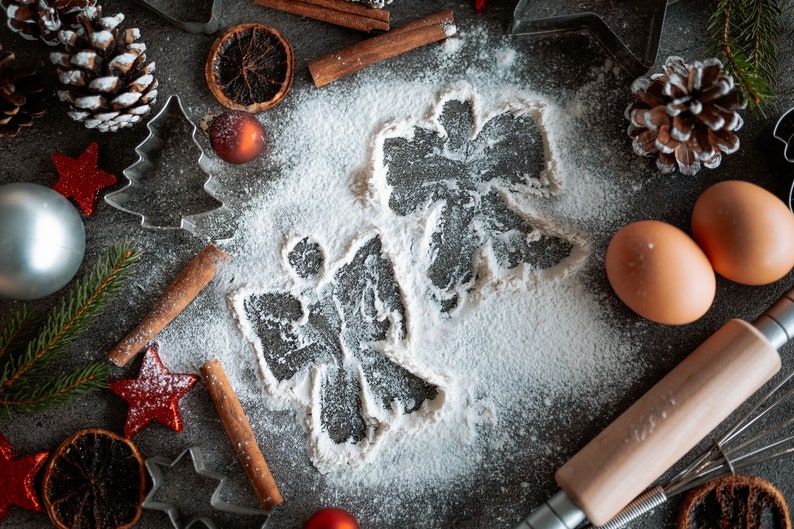 Christmas Baking Flour Angels Digital Backdrop photography, Snow Angel, Baking flat, flour, cutting board, high resolution JPG, TIFF image 7