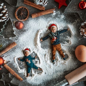 Christmas Baking Flour Angels Digital Backdrop photography, Snow Angel, Baking flat, flour, cutting board, high resolution JPG, TIFF