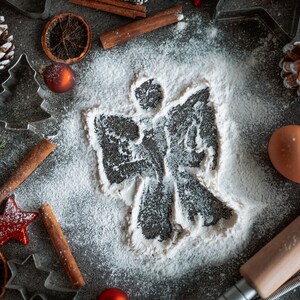 Christmas Baking Flour Angels Digital Backdrop photography, Snow Angel, Baking flat, flour, cutting board, high resolution JPG, TIFF image 5