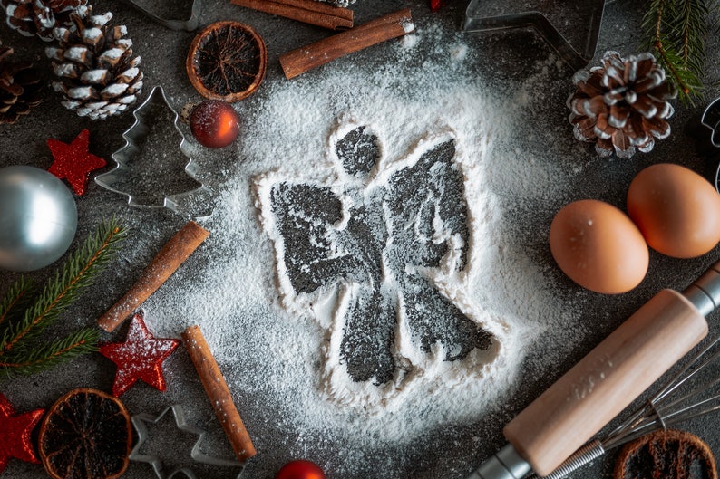Christmas Baking Flour Angels Digital Backdrop photography, Snow Angel, Baking flat, flour, cutting board, high resolution JPG, TIFF image 5