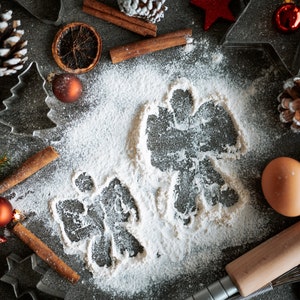 Christmas Baking Flour Angels Digital Backdrop photography, Snow Angel, Baking flat, flour, cutting board, high resolution JPG, TIFF image 2