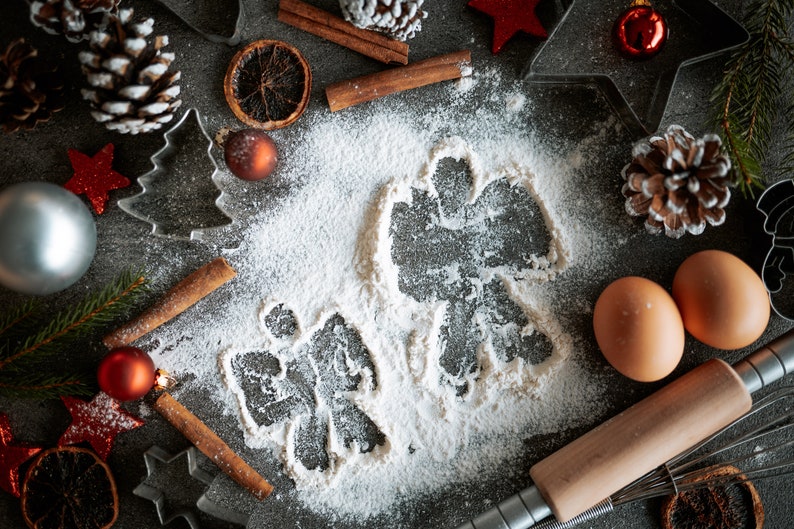 Christmas Baking Flour Angels Digital Backdrop photography, Snow Angel, Baking flat, flour, cutting board, high resolution JPG, TIFF image 2