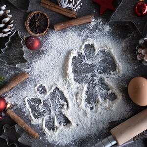 Christmas Baking Flour Angels Digital Backdrop photography, Snow Angel, Baking flat, flour, cutting board, high resolution JPG, TIFF image 3