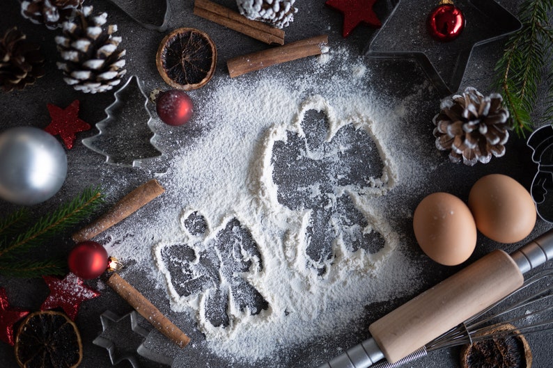 Christmas Baking Flour Angels Digital Backdrop photography, Snow Angel, Baking flat, flour, cutting board, high resolution JPG, TIFF image 3