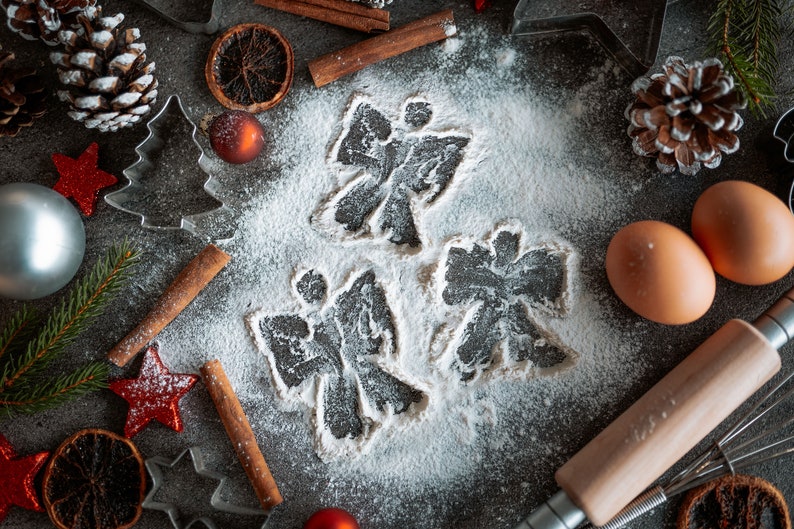 Christmas Baking Flour Angels Digital Backdrop photography, Snow Angel, Baking flat, flour, cutting board, high resolution JPG, TIFF image 9