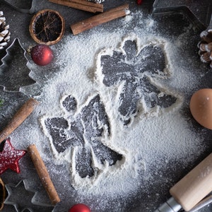 Christmas Baking Flour Angels Digital Backdrop photography, Snow Angel, Baking flat, flour, cutting board, high resolution JPG, TIFF image 6