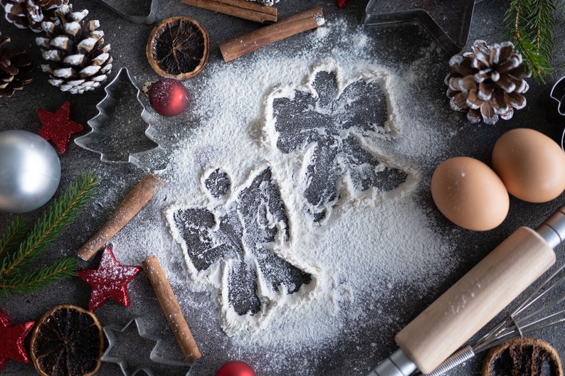 Christmas Baking Flour Angels Digital Backdrop photography, Snow Angel, Baking flat, flour, cutting board, high resolution JPG, TIFF image 6
