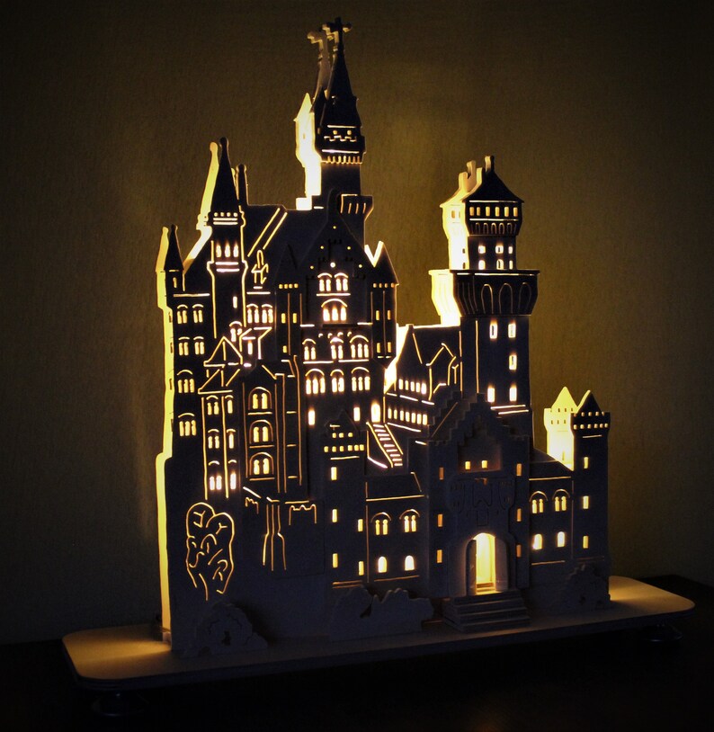Neuschwanstein Castle made of wood, wood art, window decoration