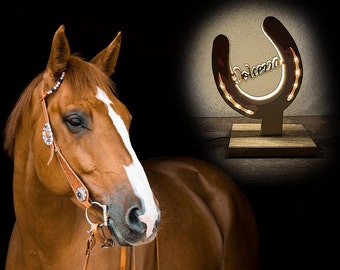 Horseshoe Lamp, Personalized Bedside Lamp, Horse Name LED Lamp, Gift, Lucky Charm