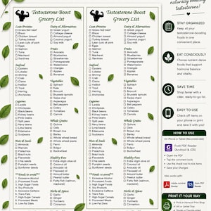 Testosteron Boost Einkaufsliste Druckbare PDF | Hormon Unterstützung Essen | Men's Gesundheit Diät-Leitfaden | Energie & Vitalität Lebensmittel | Sofort Download