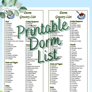 Dormitory Grocery Students Shopping CheckList 2 in 1 PDF Instant Download