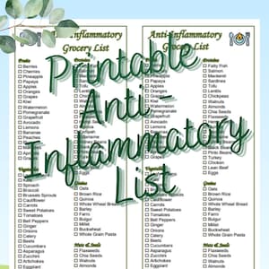 Lista de alimentos imprimibles para la compra de alimentos con dieta antiinflamatoria (descarga instantánea, PDF 2 en 1) imagen 1