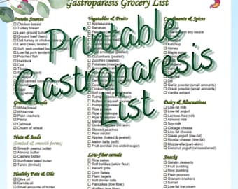 Lista produktów spożywczych do druku dla osób z gastroparezą, zdrowie żołądka, natychmiastowe pobranie w formacie PDF