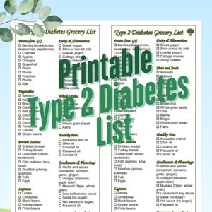 Lista de la compra imprimible para diabetes tipo 2 (PDF, descarga instantánea, 2 en 1)