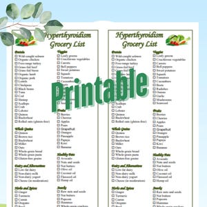 Hyperthyroidism Printable Grocery Food List Instant Download 2 in 1 PDF