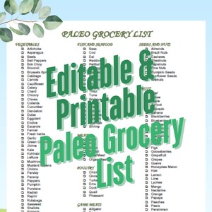Editable Paleo Diet Grocery List Printable PDF and DOC 2 in 1 Instant Download