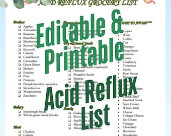 Sodbrennen Acid Reflux Diet Einkaufsliste 2 in 1 PDF Printable und DOC EDITIERBAR Sofortiger Download