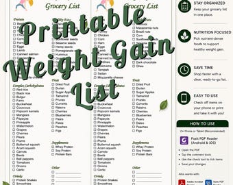 Healthy Weight Gain Grocery List PDF | High Calorie, Protein Rich Shopping Guide (Instant Download)