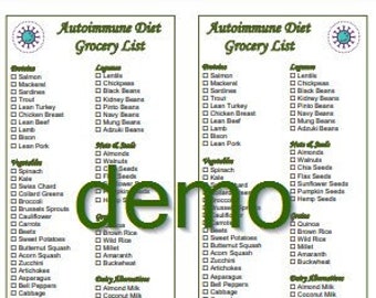 Autoimmune Diet Editable Grocery Foods Shopping List Printable Instant Download 2 in 1 PDF and DOC