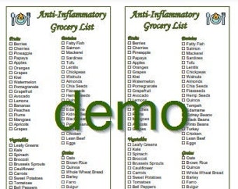 Anti-Inflammatory Diet Editable Grocery Foods Shopping List Printable Instant Download 2 in 1 PDF and DOC