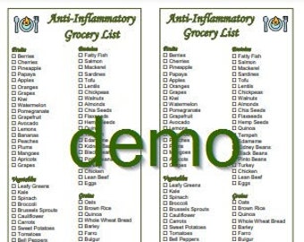 Anti-Inflammatory Diet Printable Grocery Shopping Foods List Instant Download 2 in 1 PDF