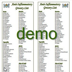 Dieta antiinflamatoria Lista de alimentos para comprar comestibles imprimible Descarga instantánea 2 en 1 PDF