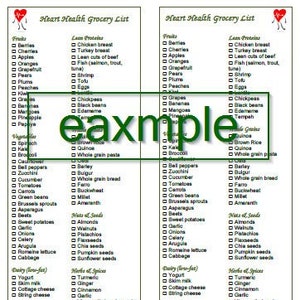 Herz-Gesundheit Printable Herz-Kreislauf-Lebensmittelgeschäft Einkaufen Lebensmittel Liste Sofort-Download 2 in 1 PDF