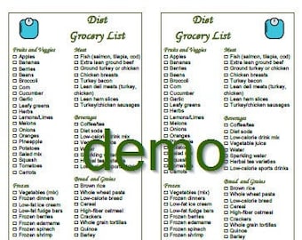 Diet Food Low Calorie Grocery List Printable 2 in 1 PDF Instant Download