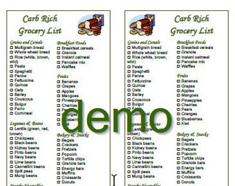 Carb-Rich Grocery Carbohydrates Foods List Printable PDF 2 in 1 Instant Download