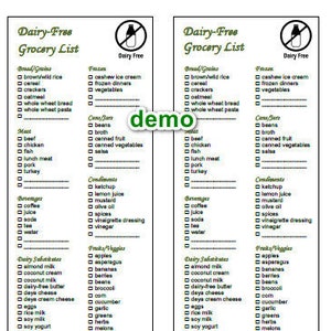 dairy free substitutes grocery list printable pdf etsy