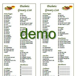EDITABLE Diabetic Food Grocery List Shopping Printable Instant - Etsy