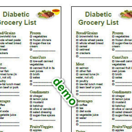 EDITABLE Diabetic Food Grocery List Shopping Printable Instant - Etsy