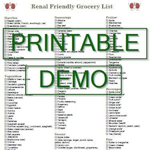 Nierenfreundliche Einkaufsliste Einkaufskarte PDF zum ausdrucken