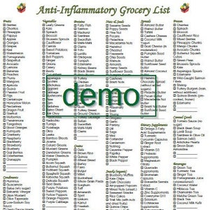 Lista de compras de comestibles imprimible antiinflamatoria Descarga instantánea en PDF ampliada