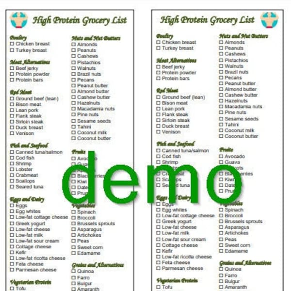 High Protein Grocery Foods List Printable and Editable DOC and PDF 2 in 1 Instant Download